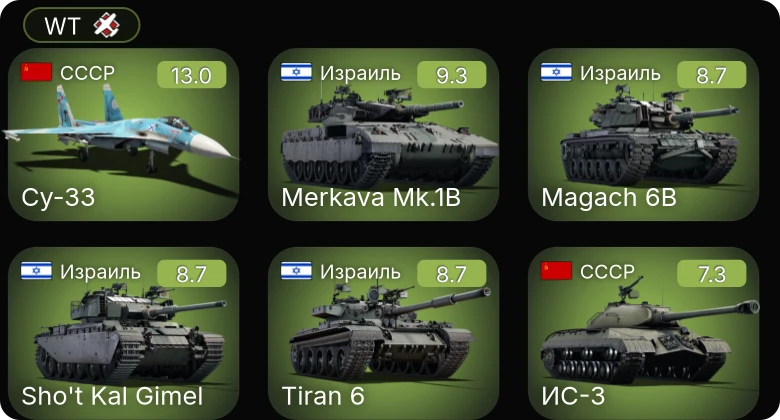 WT — 8 ранг: 1шт 6 ранг: 4шт 5 ранг: 1шт Су-33