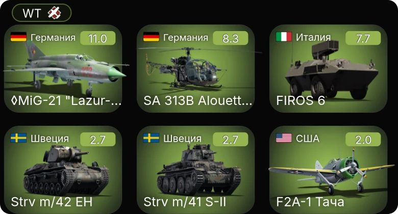 WT — 7 ранг: 1шт 5 ранг: 2шт
