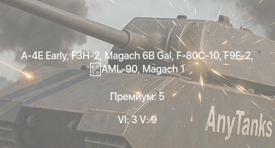 WT — 6 ранг: 3шт 5 ранг: 9шт Magach 6B Gal | F3H-2 | A-4E Early | AH-1G | F9F-2 | Tiran 4 | Shot Kal Alef | Magach 3 | F-80C-10 | 