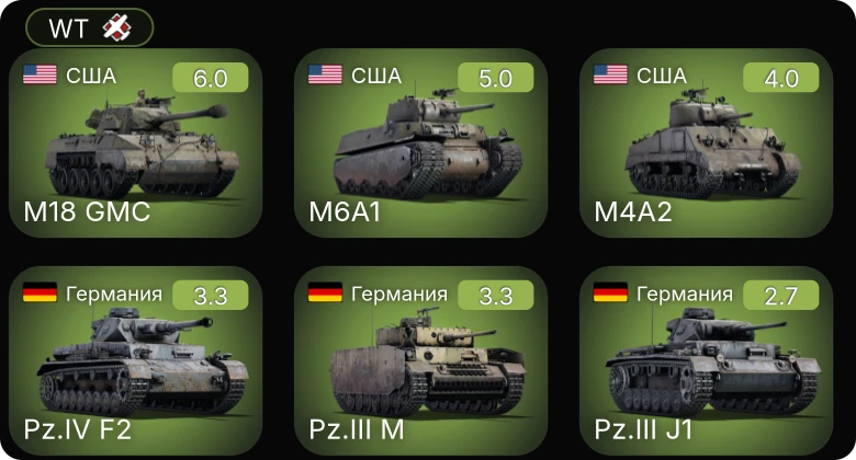 WT — M6A1 | M18 GMC | M4A2 | P-26A-34 M2 | БТ-5
