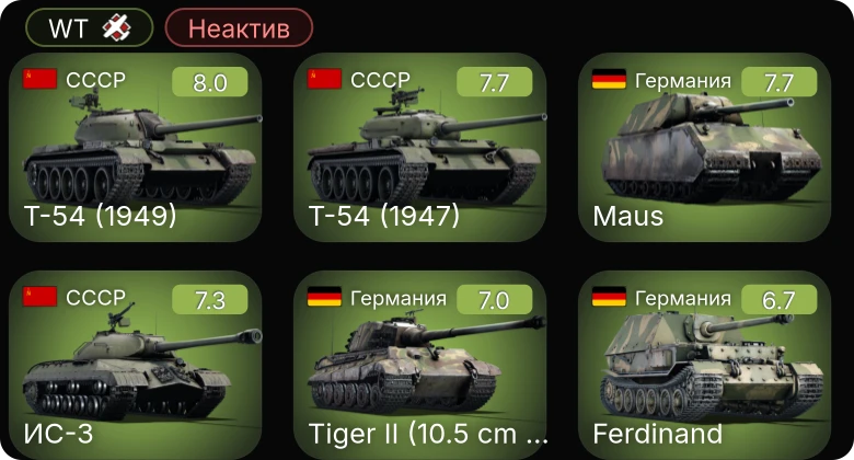 WT — Неактив | 5 ранг: 4шт