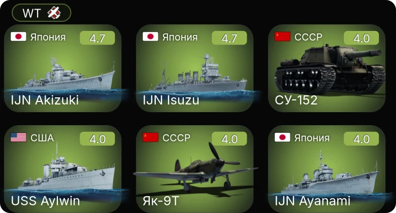 WT — Як-9Т | СУ-152 | IJN Akizuki | IJN Isuzu | Sd.Kfz.234/2
