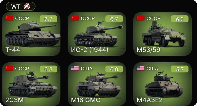 WT — M53/59 | Т-44 | ИС-2 (1944) | 2С3М | M4A2 (76) W