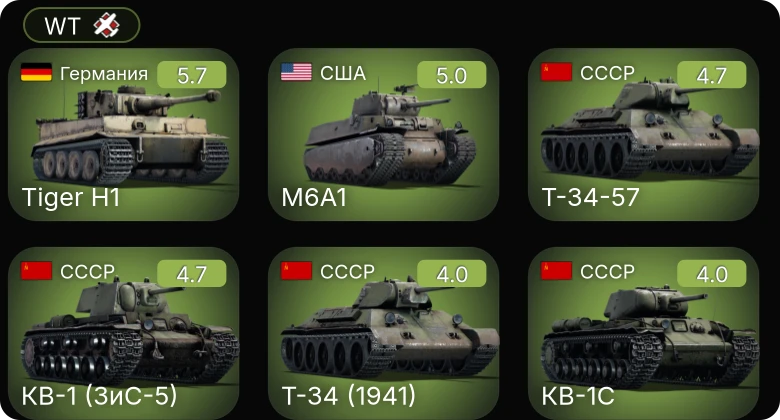 WT — M6A1 | Т-34-57 | КВ-1 (ЗиС-5) | M16 MGMC | M4