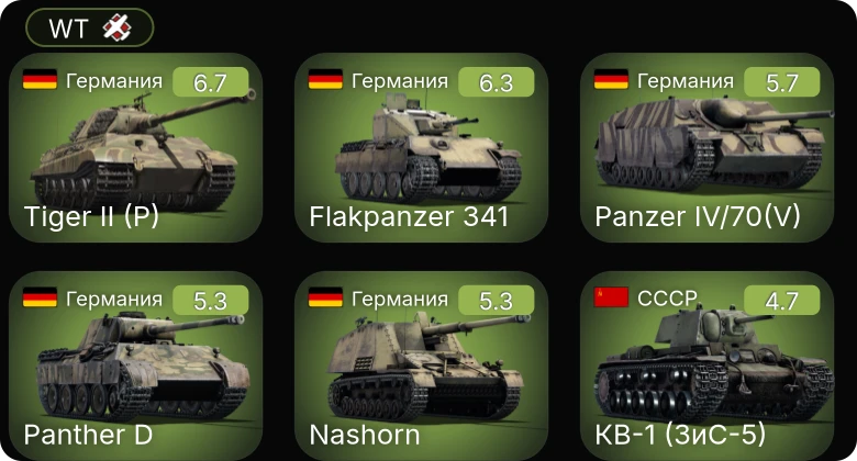 WT — PT-200 | PT-314 | Nashorn | АСУ-57 | КВ-1 (ЗиС-5)