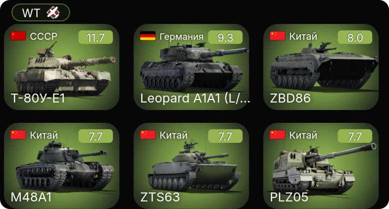 WT — 7 ранг: 1шт 6 ранг: 1шт 5 ранг: 5шт