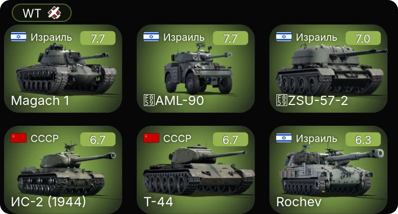 WT — M109G | ИС-2 (1944) | БТР-ЗД | Т-44 | Rochev