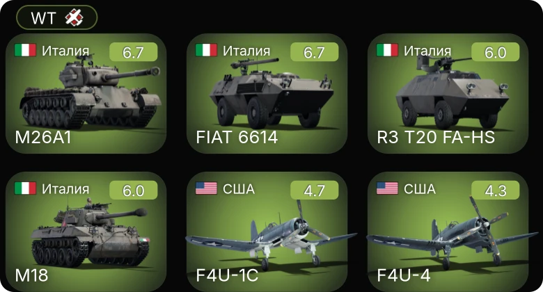 WT — F4U-1C | M18 | M26A1 | FIAT 6614 | R3 T20 FA-HS