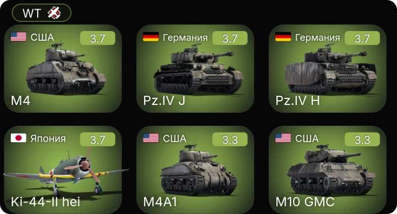 WT — M4A1 | M10 GMC | M4 | M4A3 (105) | МиГ-3-34