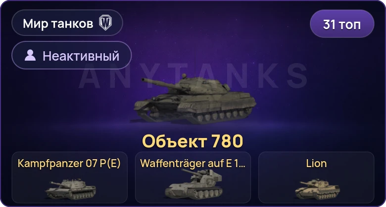Неактив | 31 Топ | Объект 780 | Waffenträger auf E 100 | Kampfpanzer 07 P(E) 