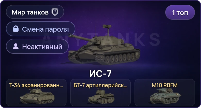 Мир Танков — Неактив | 1 Топ   | Смена пароля