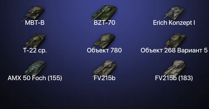 Мир Танков — 76 Топов | FV215b (183) | Объект 780 | Т-22 ср. | BZT-70 