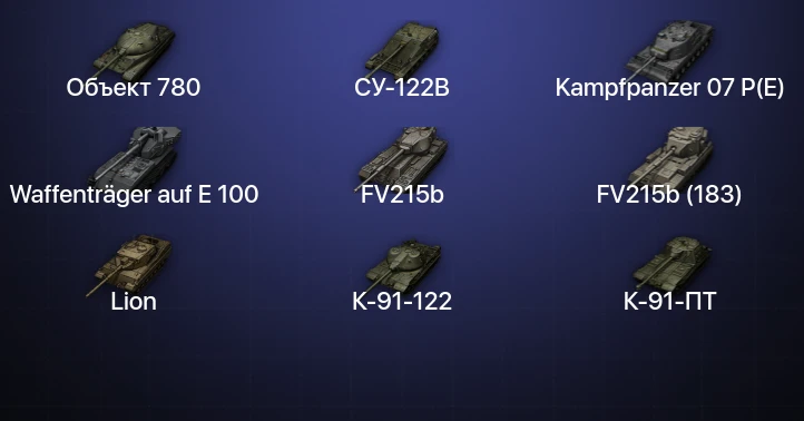 Мир Танков — 27 Топов | FV215b (183) | Waffenträger auf E 100 | Kampfpanzer 07 P(E) | Объект 780 