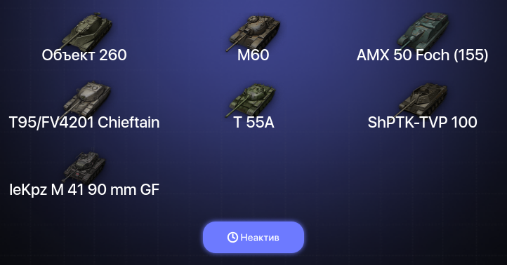 Неактив | 21 Топ | T95/FV4201 Chieftain | Объект 260 