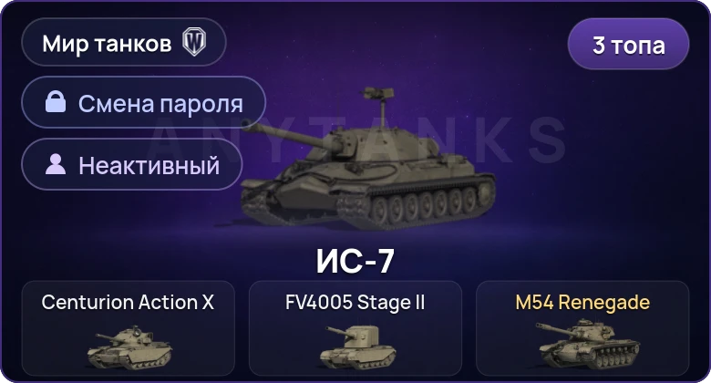Мир Танков — Неактив | 3 Топа   | Смена пароля